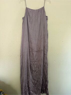 Silky Silver Maxi Slip Dress with Spaghetti Straps NWT